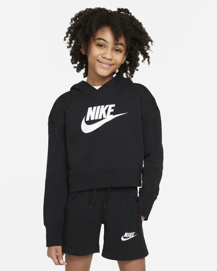 Sudadera Con Capucha Nike Sportswear Club Kids French Terry Cropped (Extended Size) Niña Negras Blancas | DYQJI-6241