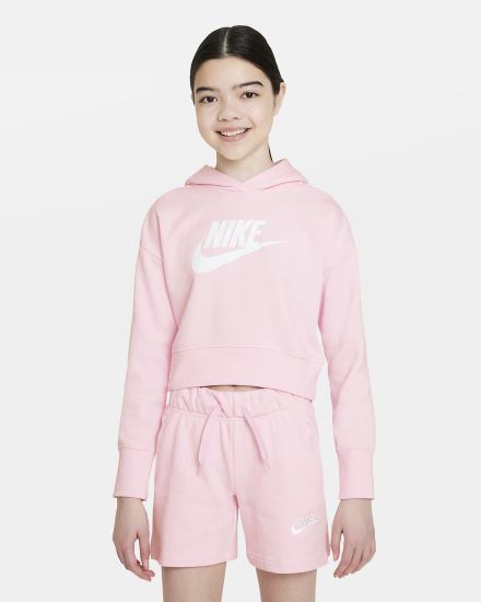 Sudadera Con Capucha Nike Sportswear Club Kids French Terry Cropped (Extended Size) Niña Rosas Blancas | EOFKJ-6482