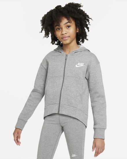 Sudadera Con Capucha Nike Sportswear Club Fleece Kids Full-Zip Niña Gris Oscuro Blancas | FSJPB-3796