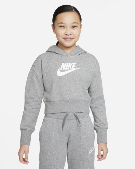 Sudadera Con Capucha Nike Sportswear Club Kids French Terry Cropped (Extended Size) Niña Gris Oscuro Blancas | FXHPS-5706