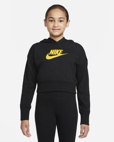 Sudadera Con Capucha Nike Sportswear Club Kids French Terry Cropped (Extended Size) Niña Negras | GALEW-7864