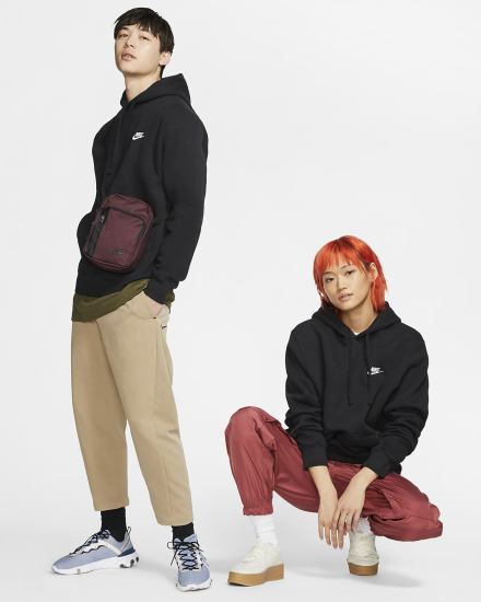 Sudadera Con Capucha Nike Sportswear Club Fleece Mujer Negras Blancas | GPJZC-8074