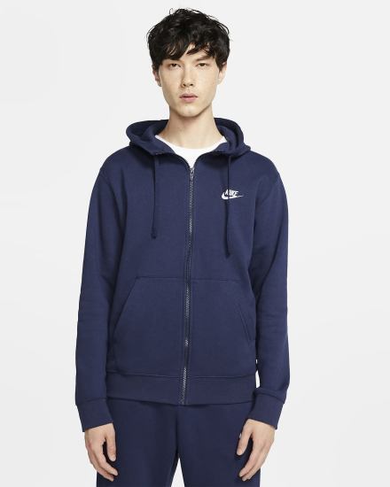 Sudadera Con Capucha Nike Sportswear Club Fleece Full-Zip Hombre Azul Marino Blancas | GZQCN-3078