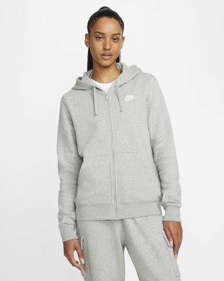 Sudadera Con Capucha Nike Sportswear Club Fleece Full-Zip Mujer Gris Oscuro Blancas | HAFJL-2368