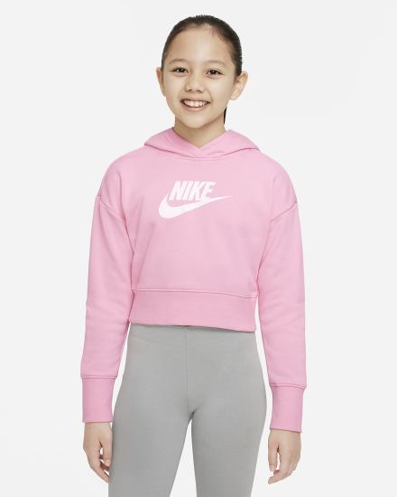 Sudadera Con Capucha Nike Sportswear Club Kids French Terry Cropped (Extended Size) Niña Rosas Blancas | HEKDU-3295