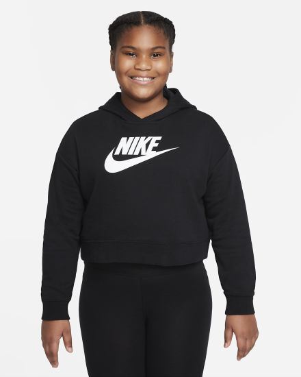 Sudadera Con Capucha Nike Sportswear Club Kids French Terry Cropped (Extended Size) Niña Negras Blancas | HKWQD-1672