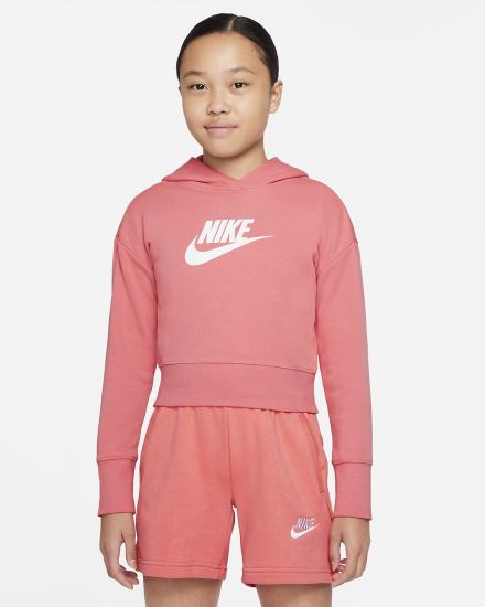 Sudadera Con Capucha Nike Sportswear Club Kids French Terry Cropped (Extended Size) Niña Rosas Azules Blancas | JQDFB-2038