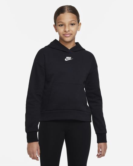Sudadera Con Capucha Nike Sportswear Club Fleece Kids Niña Negras Blancas | JZOBA-6920