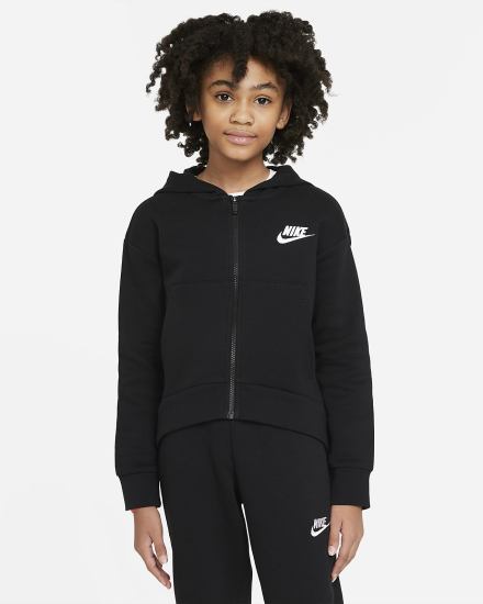 Sudadera Con Capucha Nike Sportswear Club Fleece Kids Full-Zip Niña Negras Blancas | KNGOM-9307