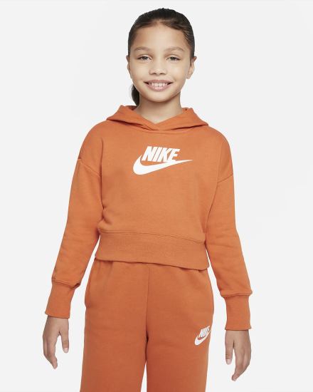Sudadera Con Capucha Nike Sportswear Club Kids French Terry Cropped (Extended Size) Niña Marrones Blancas | NEJCL-9683