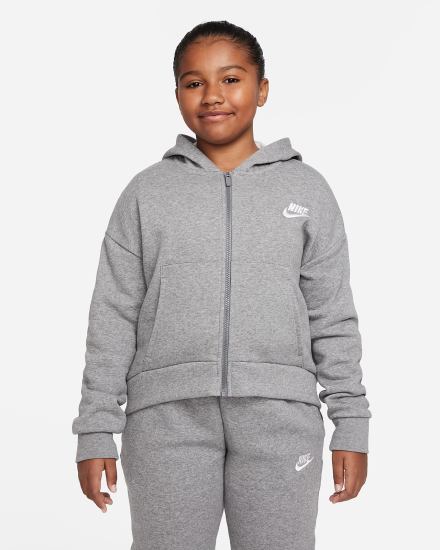Sudadera Con Capucha Nike Sportswear Club Fleece Kids Full-Zip Niña Gris Oscuro Blancas | OAFXE-4250