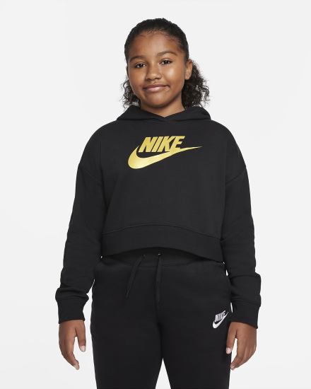 Sudadera Con Capucha Nike Sportswear Club Kids French Terry Cropped (Extended Size) Niña Negras | OPJFI-2358
