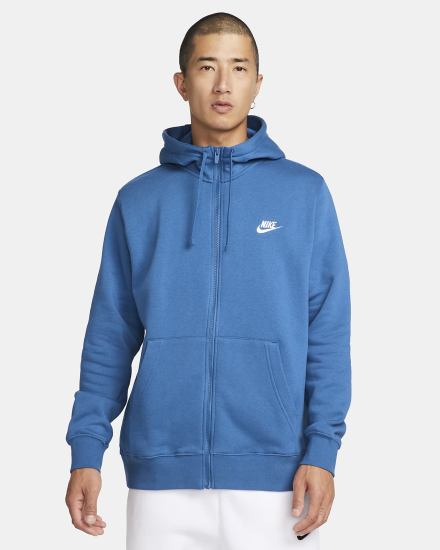 Sudadera Con Capucha Nike Sportswear Club Fleece Full-Zip Hombre Azules Oscuro Blancas | PSBVN-8940