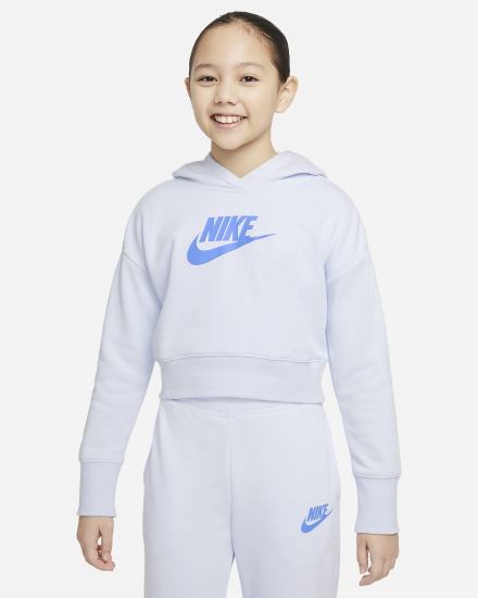 Sudadera Con Capucha Nike Sportswear Club Kids French Terry Cropped (Extended Size) Niña Gris Azules | QFDCU-7148