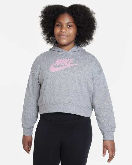 Sudadera Con Capucha Nike Sportswear Club Kids French Terry Cropped (Extended Size) Niña Gris Oscuro Rosas | QPBIT-8154