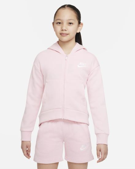 Sudadera Con Capucha Nike Sportswear Club Fleece Kids Full-Zip Niña Rosas Blancas | RMZNG-7056