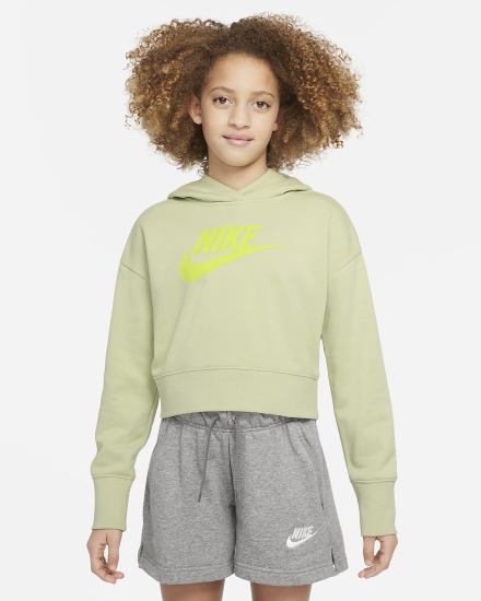 Sudadera Con Capucha Nike Sportswear Club Kids French Terry Cropped (Extended Size) Niña Verde Oliva Verde | RZLYT-3214