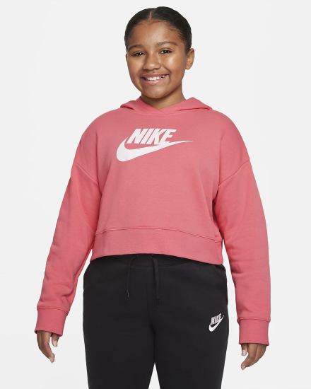 Sudadera Con Capucha Nike Sportswear Club Kids French Terry Cropped (Extended Size) Niña Rosas Azules Blancas | TOKNU-8203