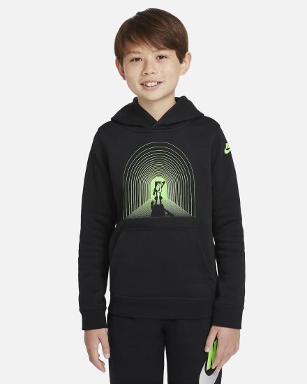 Sudadera Con Capucha Nike Sportswear Club Kids Estampadas (Extended Size) Niño Negras Verde | UFOMS-2847