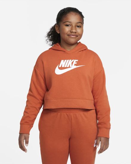 Sudadera Con Capucha Nike Sportswear Club Kids French Terry Cropped (Extended Size) Niña Marrones Blancas | VDEQA-3169