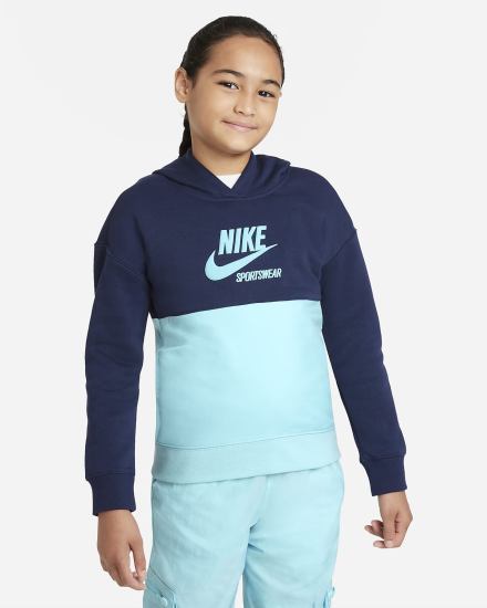 Sudadera Con Capucha Nike Sportswear Heritage Kids French Terry Niña Azul Marino | NVSZY-7192