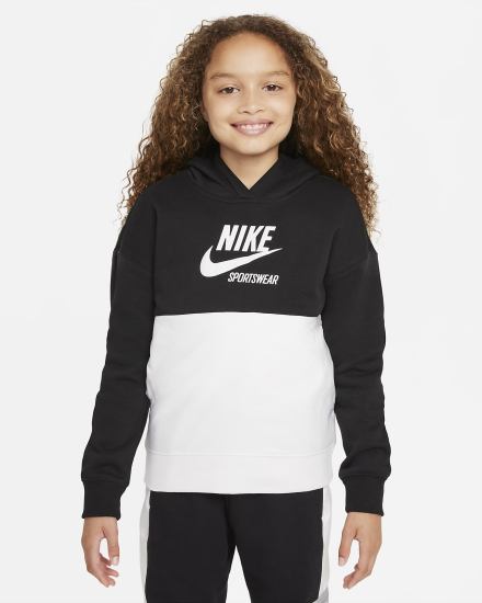 Sudadera Con Capucha Nike Sportswear Heritage Kids French Terry Niña Negras Blancas | OZMER-9876