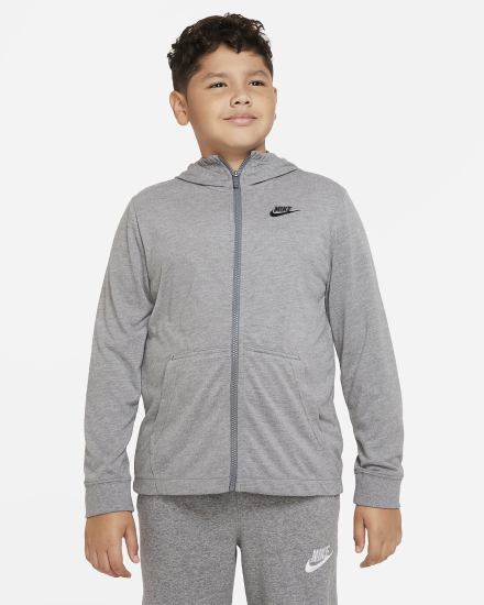 Sudadera Con Capucha Nike Sportswear Kids Full-Zip (Extended Size) Niño Gris Oscuro Negras | CHEQI-4209