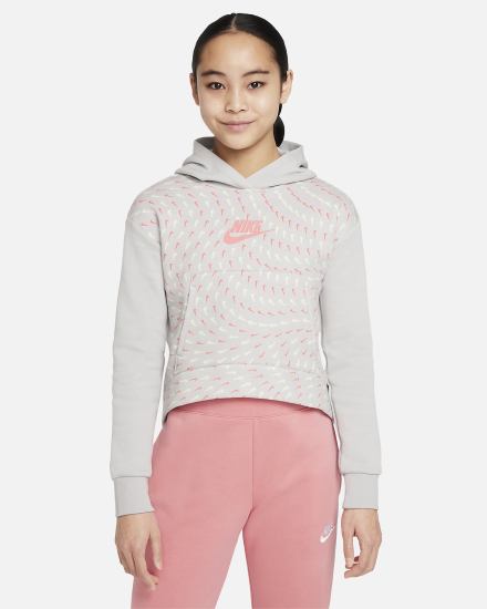 Sudadera Con Capucha Nike Sportswear Kids Printed Fleece Niña Gris Claro Rosas Azules | QPWZA-7158