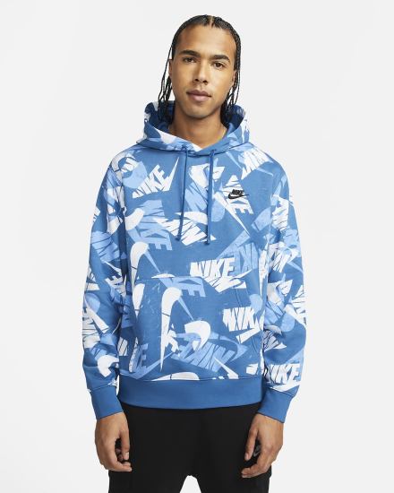 Sudadera Con Capucha Nike Sportswear Sport Essentials+ Allover Print Hombre Azules Oscuro Negras | SBFZH-0347