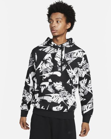 Sudadera Con Capucha Nike Sportswear Sport Essentials+ Allover Print Hombre Negras Blancas | TWSJB-7362