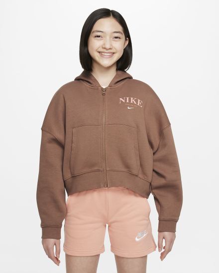 Sudadera Con Capucha Nike Sportswear Trend Kids Full-Zip Fleece Niña Marrones | XETAQ-3495