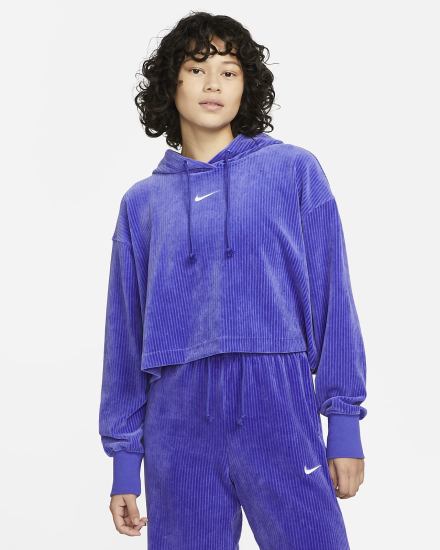 Sudadera Con Capucha Nike Sportswear Velour Cropped Mujer Azules | VPCUF-0984