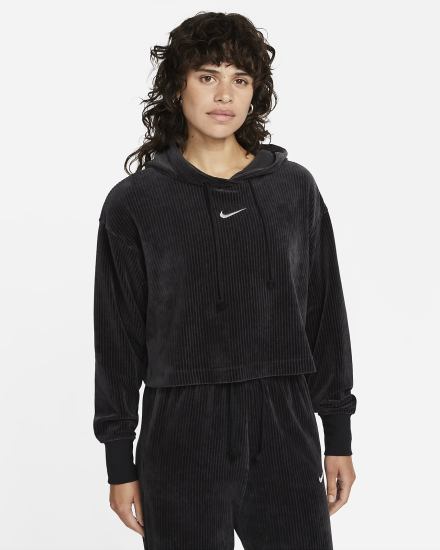 Sudadera Con Capucha Nike Sportswear Velour Cropped Mujer Negras | ZFIUS-4382