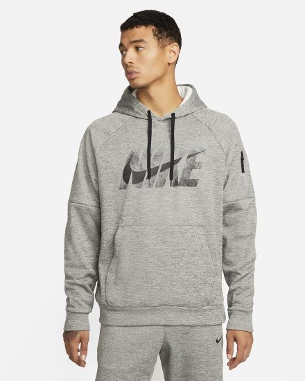 Sudadera Con Capucha Nike Therma-FIT Fitness Hombre Gris Oscuro Negras | KDBXI-0697