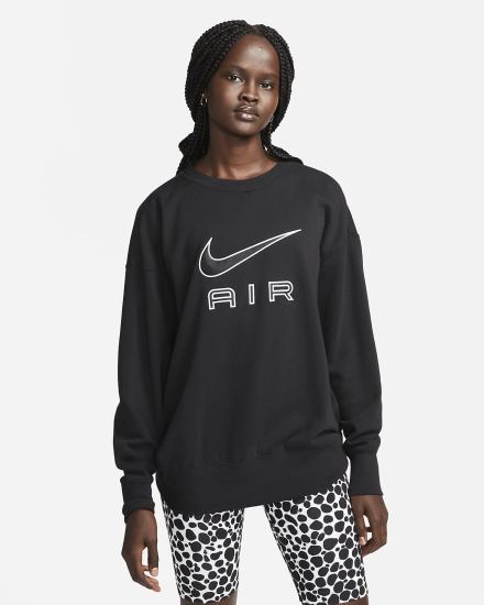 Sudaderas Nike Air Fleece Crew Mujer Negras Blancas | DNPUA-1432