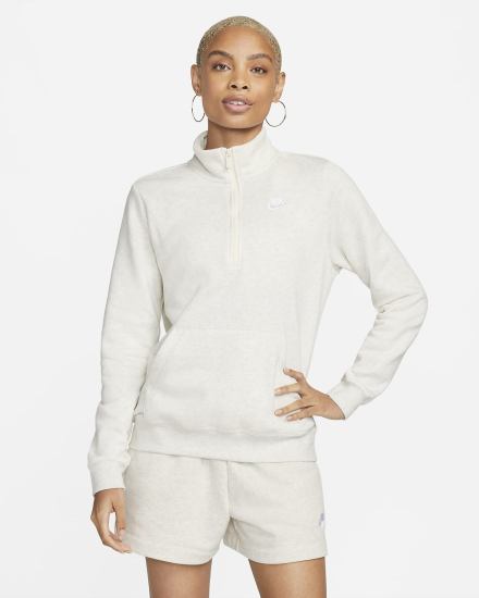 Sudaderas Nike Sportswear Club Fleece 1/2-Zip Mujer Beige Blancas | LUQAI-7961