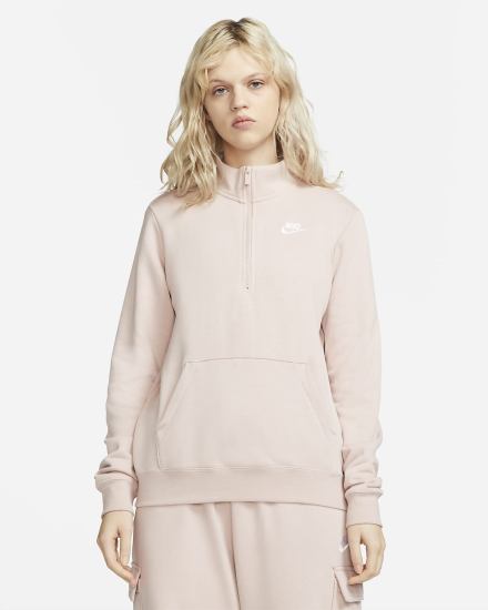 Sudaderas Nike Sportswear Club Fleece 1/2-Zip Mujer Rosas Blancas | QBCXR-2314