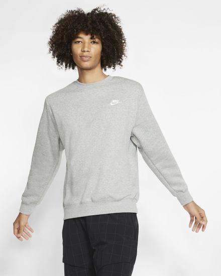 Sudaderas Nike Sportswear Club Fleece Crew Hombre Gris Oscuro Blancas | ECNVG-0782