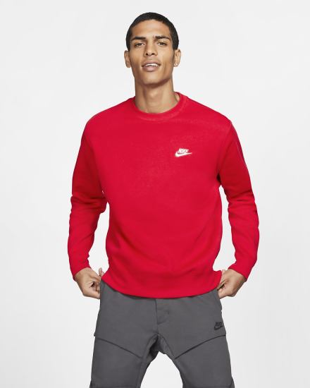 Sudaderas Nike Sportswear Club Fleece Crew Hombre Rojas Blancas | HVCXO-5389