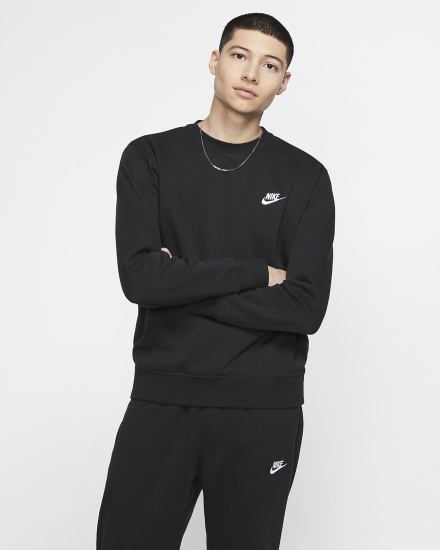Sudaderas Nike Sportswear Club Fleece Crew Hombre Negras Blancas | IPBQC-4301