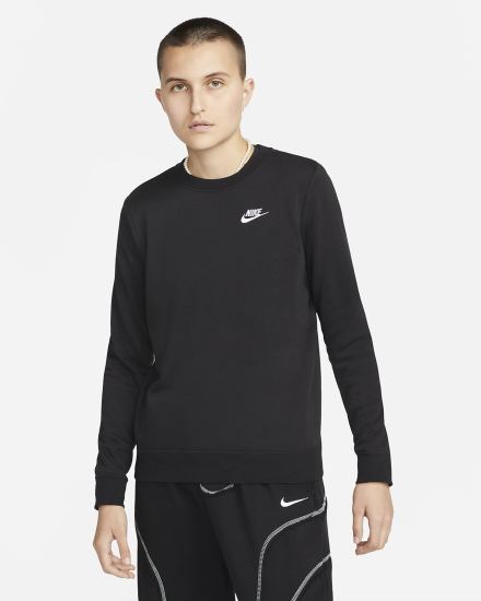 Sudaderas Nike Sportswear Club Fleece Crew-Neck Mujer Negras Blancas | RFVSX-2345