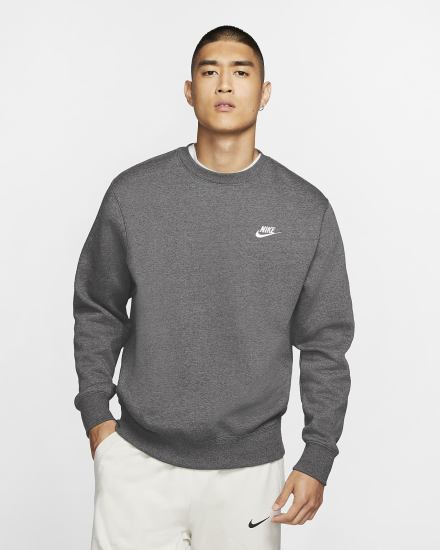 Sudaderas Nike Sportswear Club Fleece Crew Hombre Gris Blancas | RLZIY-3602