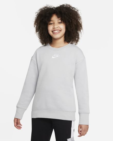 Sudaderas Nike Sportswear Club Fleece Kids Crew (Extended Size) Niña Gris Claro Blancas | HIQAV-4152
