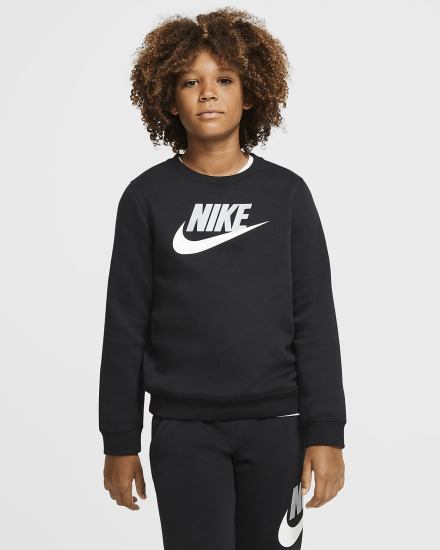 Sudaderas Nike Sportswear Club Fleece Kids Crew (Extended Size) Niño Negras | NJAYE-6215