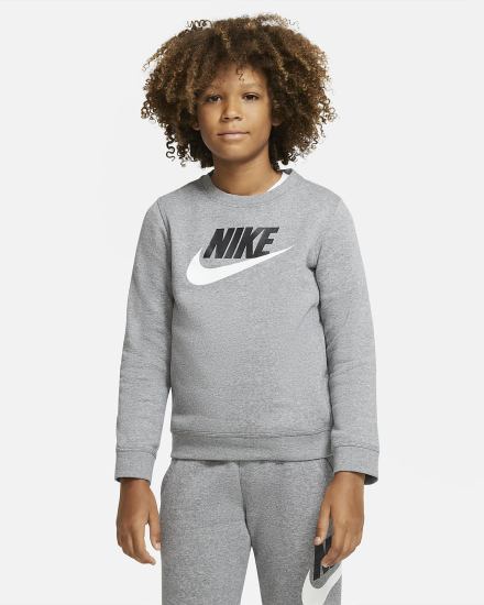 Sudaderas Nike Sportswear Club Fleece Kids Crew (Extended Size) Niño Gris Oscuro | NTKAQ-4861