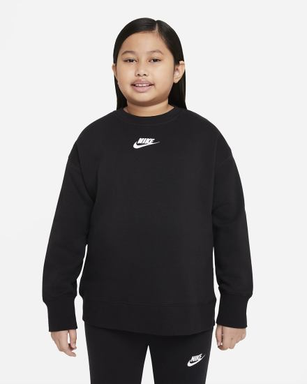 Sudaderas Nike Sportswear Club Fleece Kids Crew (Extended Size) Niña Negras Blancas | TZCSU-2416