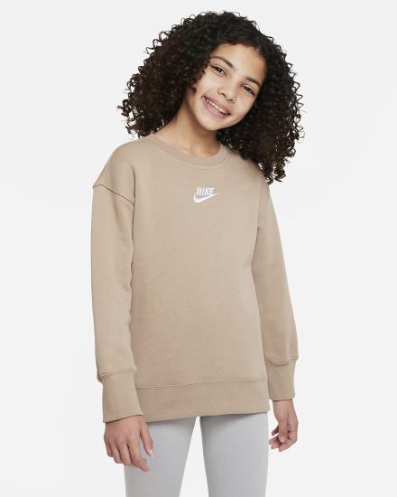 Sudaderas Nike Sportswear Club Fleece Kids Crew (Extended Size) Niña Kaki Blancas | XRYCL-8675