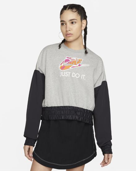 Sudaderas Nike Sportswear Oversized Fleece Crew Top Mujer Gris Oscuro Negras | SGEOA-4812