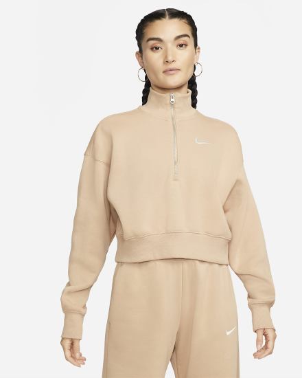 Sudaderas Nike Sportswear Phoenix Fleece Oversized 1/2-Zip Crop Mujer Beige | AWZSF-3095
