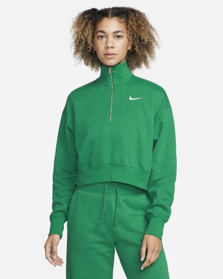 Sudaderas Nike Sportswear Phoenix Fleece Oversized 1/2-Zip Crop Mujer Verde | HAYZR-7610